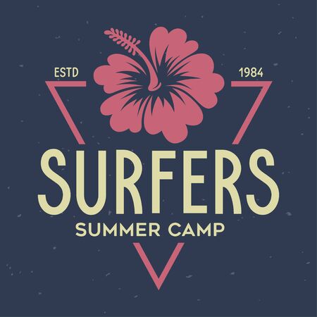 Vintage Surfing Emblem for web design or print. Surfer  template. Surf Badge. Summer fun. Surfboard elements. Outdoors activity - boarding on waves. Vector.のイラスト素材