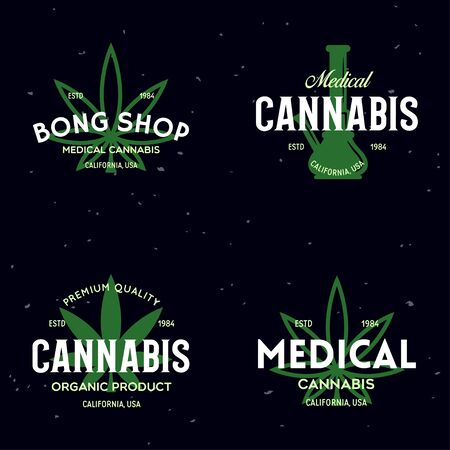 Set of Modern vintage cannabis   badges templates. Medical marijuana logotypes. Isolated vector illustration.のイラスト素材