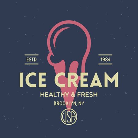 Vintage ice cream shop badge and label, gelateria sign. Retro logotype for cafeteria or bar. Isolated vector illustration.のイラスト素材
