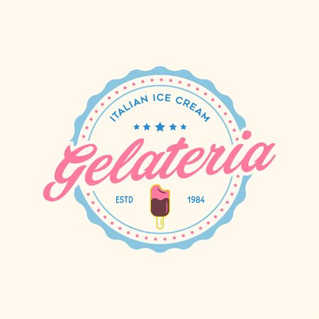 Vintage ice cream shop  badge and label, gelateria sign. Retro logotype for cafeteria or bar.のイラスト素材