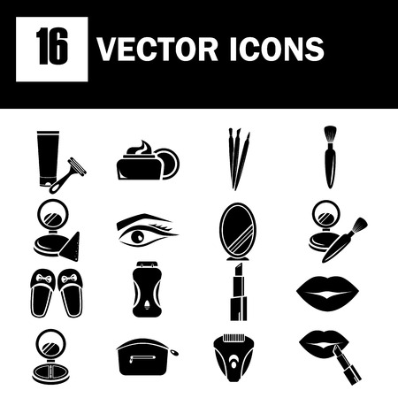 Set of  sixteen beauty and fashion icons web and mobileのイラスト素材
