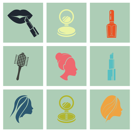 Set of  nine beauty and fashion icons web and mobileのイラスト素材