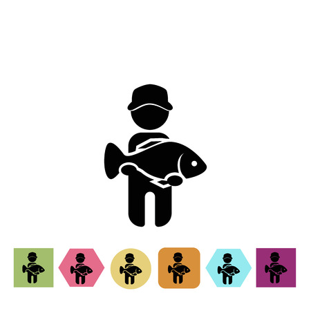Fisherman catch big fish iconのイラスト素材