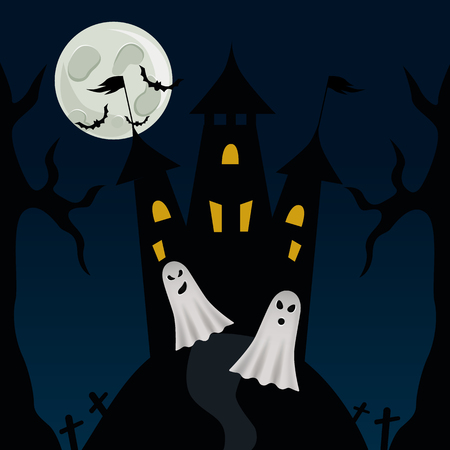 Frightening illustration of castle with ghostsのイラスト素材
