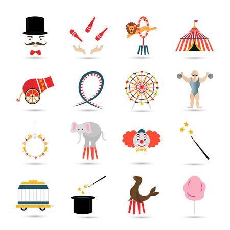 Set of sixteen color and bright circus iconsのイラスト素材