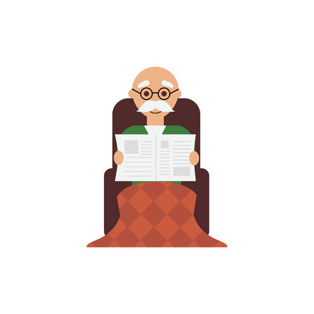 Illustration grandfather reading the newspaperのイラスト素材