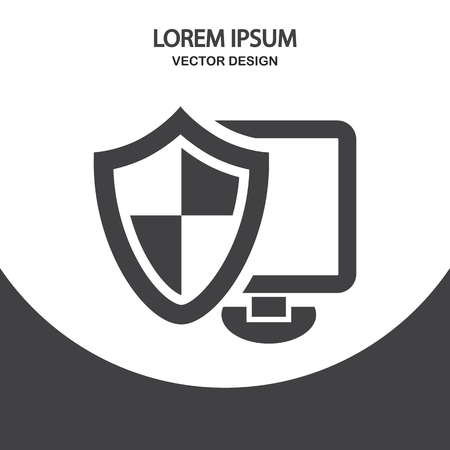 Computer under protection icon on the backgroundのイラスト素材