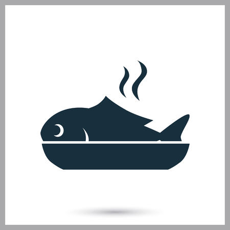 Fried fish in the plate simple icon on the backgroundのイラスト素材