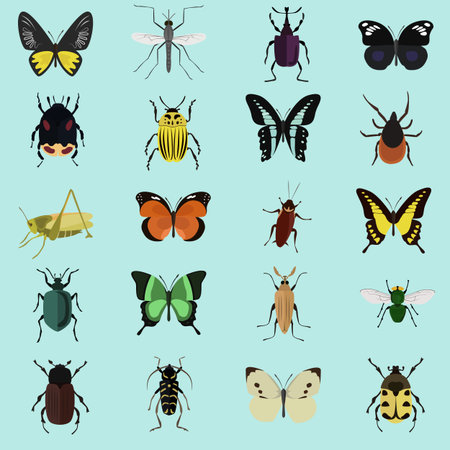 Set of twenty color flat insects iconsのイラスト素材