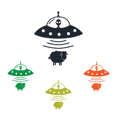 Alien ship steal sheep icon on the backgroundのイラスト素材