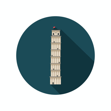 Leaning tower of Pisa color icon. Flat designのイラスト素材