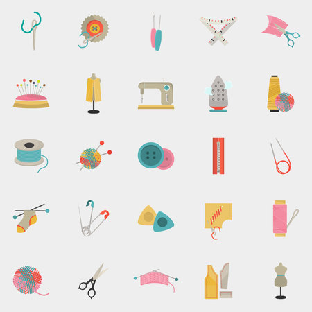 Set of twenty five knitting and sewing color flat iconsのイラスト素材