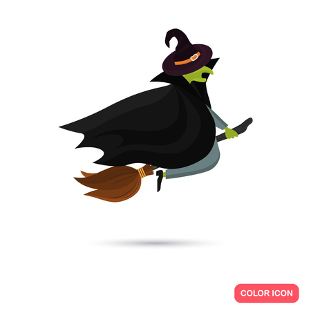 Color flying witch on broom in Cartoon style. Stock Vector icon. Illustration for web and mobile designのイラスト素材