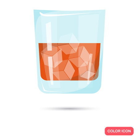 Color flat whiskey with ice glass icon. Flat designのイラスト素材