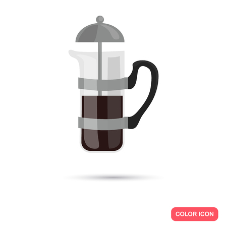 Color flat coffe in frenchpress icon. Flat designのイラスト素材