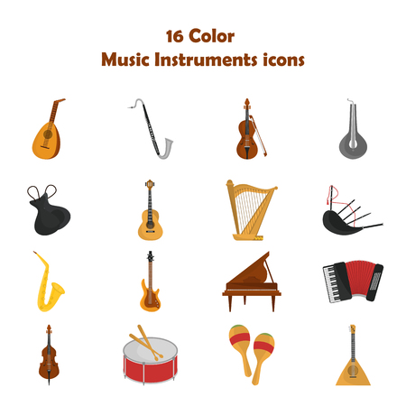 Music instruments color flat setのイラスト素材
