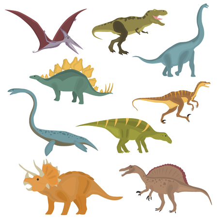 Set of color flat extinct dinosaurs color flat icons for web and mobile designのイラスト素材