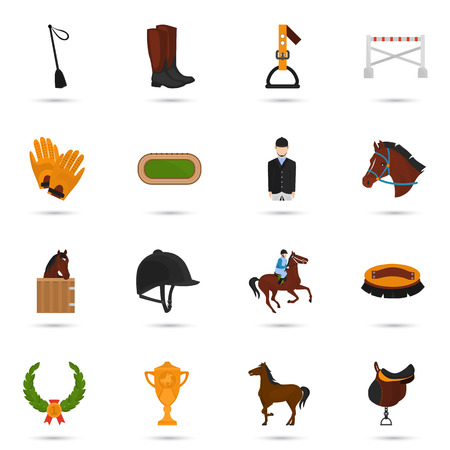 Set of horse riding color flat icons for web and mobile designのイラスト素材