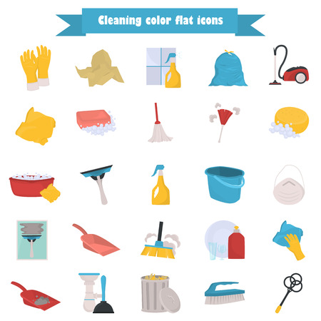 Set of cleaning color flat icons for web and mobile designのイラスト素材