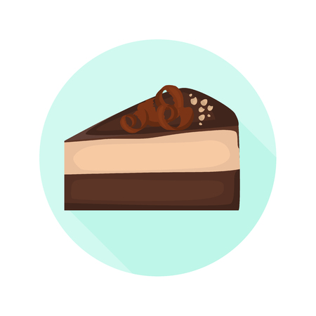 Chocolate cheesecake piece color flat icon for web and mobile designのイラスト素材