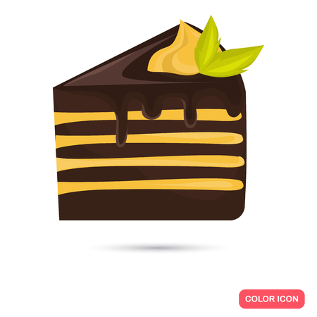 Chocolate cake slice color flat icon for web and mobile designのイラスト素材