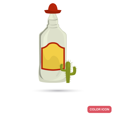 Tequila bottle and cactus color flat icon for web and mobile designのイラスト素材
