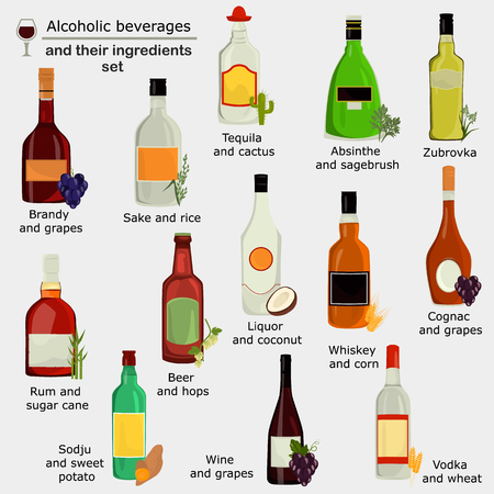 Set of alcohol drinks color flat icons for web and mobile designのイラスト素材