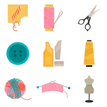 Set of sawing color flat icons for web and mobile designのイラスト素材