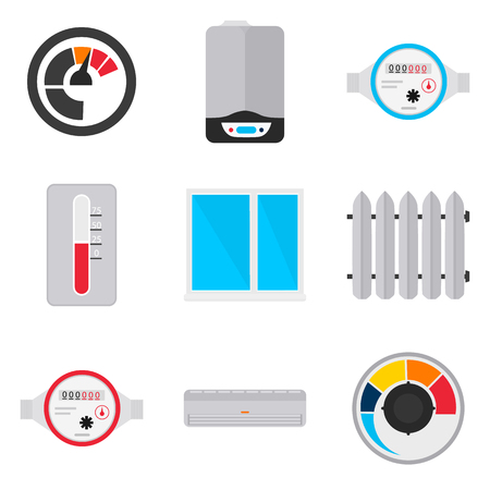 Heating color flat icons set for web and mobile designのイラスト素材