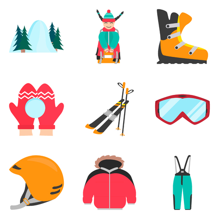 Winter rest and sports color flat icons set for web and mobile designのイラスト素材