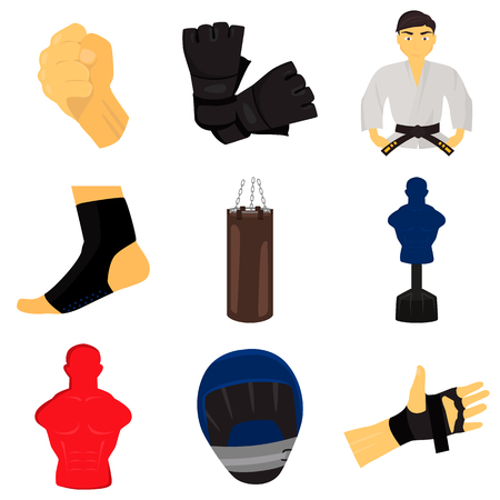 Fight sports color flat icons set for web and mobile designのイラスト素材