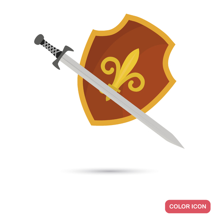 Knight sword and shield color flat icon for web and mobile designのイラスト素材