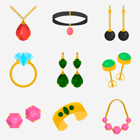 Jewelry color flat icons set for web and mobile designのイラスト素材