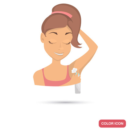The girl uses antiperspirant color flat icon for web and mobile designのイラスト素材