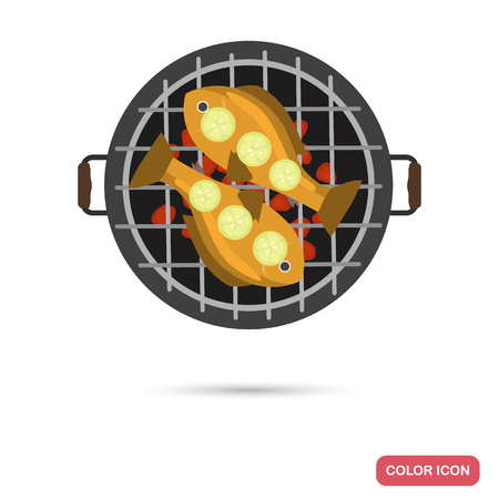 Grilled fish color icon for web and mobile designのイラスト素材