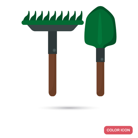Agriculture tools rake and shovel color flat icon for web and mobile designのイラスト素材