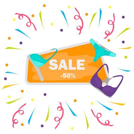 Signboard on discount for women's underwear color illustration on white backgroundのイラスト素材