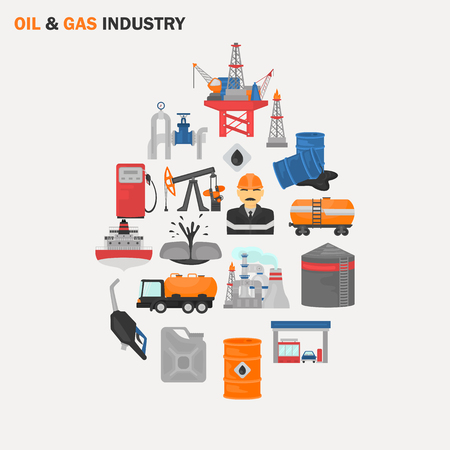 Oil and gus industry color flat icons setのイラスト素材