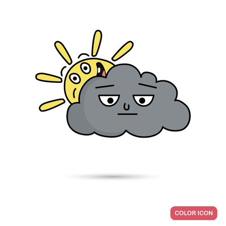 Funny chat gray cloud and sun smile color flat iconのイラスト素材