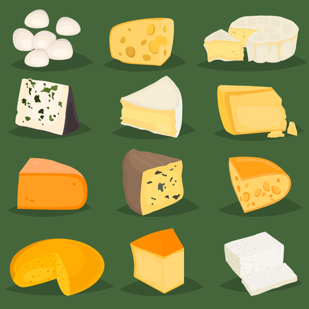 The most popular cheeses color flat icons setのイラスト素材