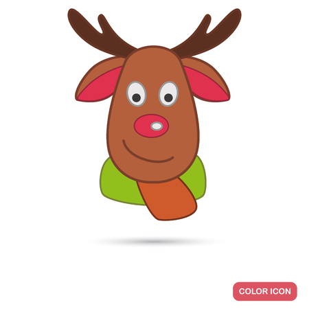 Cute Christmas deer color flat icon for web and mobile designのイラスト素材