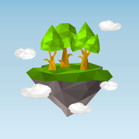Floating island with trees in the polygon style color illustrationのイラスト素材
