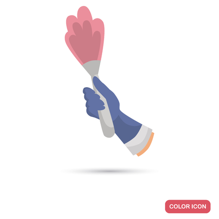 Hand holding dust whisk color flat icon.のイラスト素材