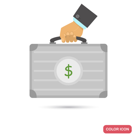 Businessman's hand with a suitcase of cash color flat iconのイラスト素材