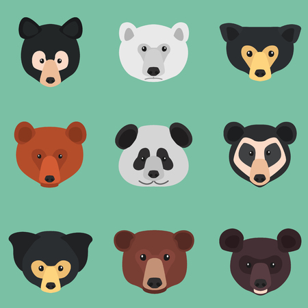 Set of different bear muzzles color flat iconsのイラスト素材