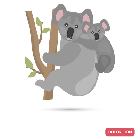 Koala and cub color flat icon isolated on plain background.のイラスト素材