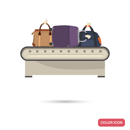Luggage on the airport control belt color flat iconのイラスト素材