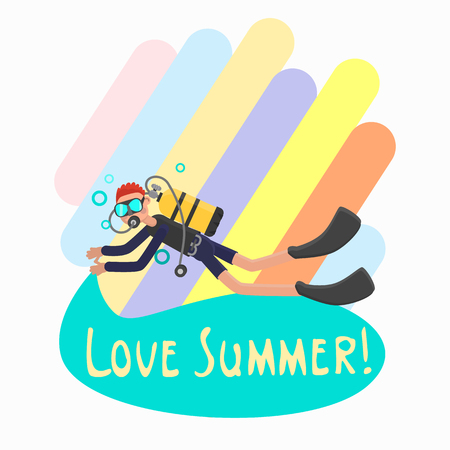 Diver color character. Flat vector illustrationのイラスト素材