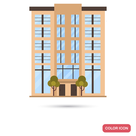Modern multi apartment house color flat iconのイラスト素材