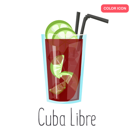Cuba Libre alcohol cocktail color flat iconのイラスト素材